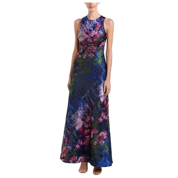 Carmen Marc Valvo Infusion Jacquard Tapestry Gown Abstract Print Size 4 - Picture 12 of 13